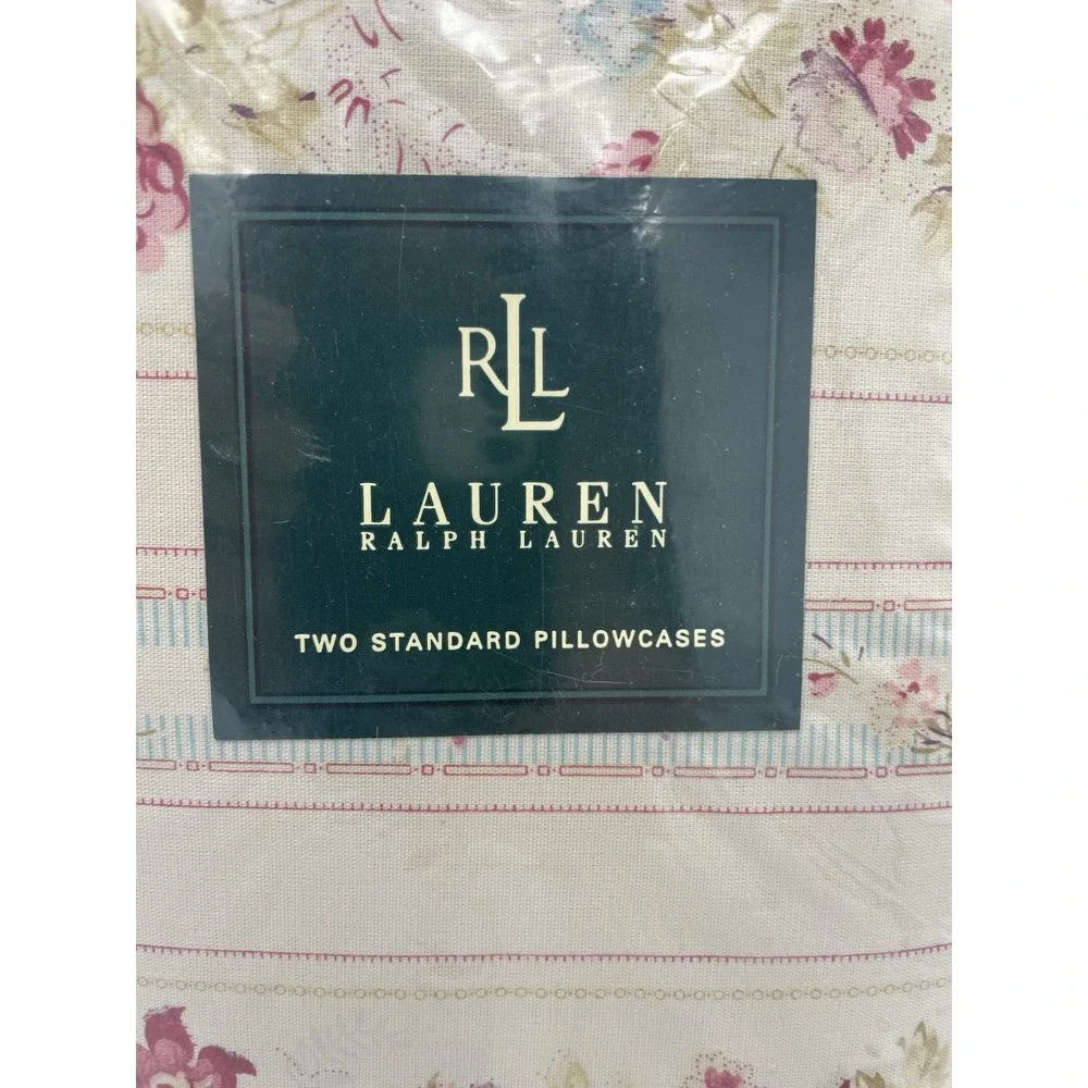 New  2 Vintage Ralph Lauren Standard Pillowcases Floral Pair NIP Cottage Rose‎